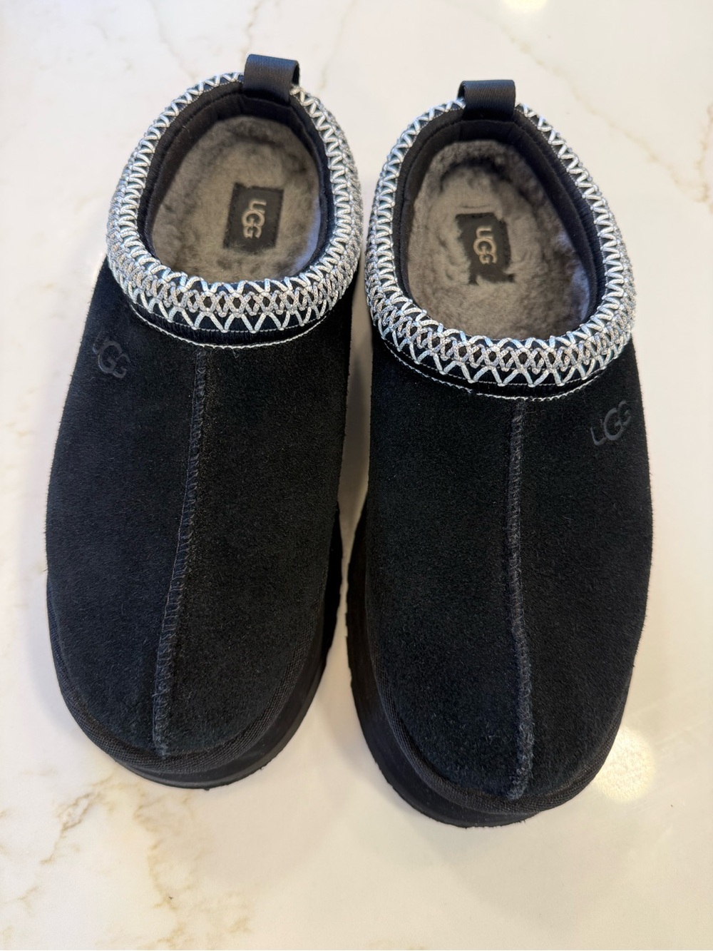UGG Women’s size 7 Black Suede platform Tasman Slippers